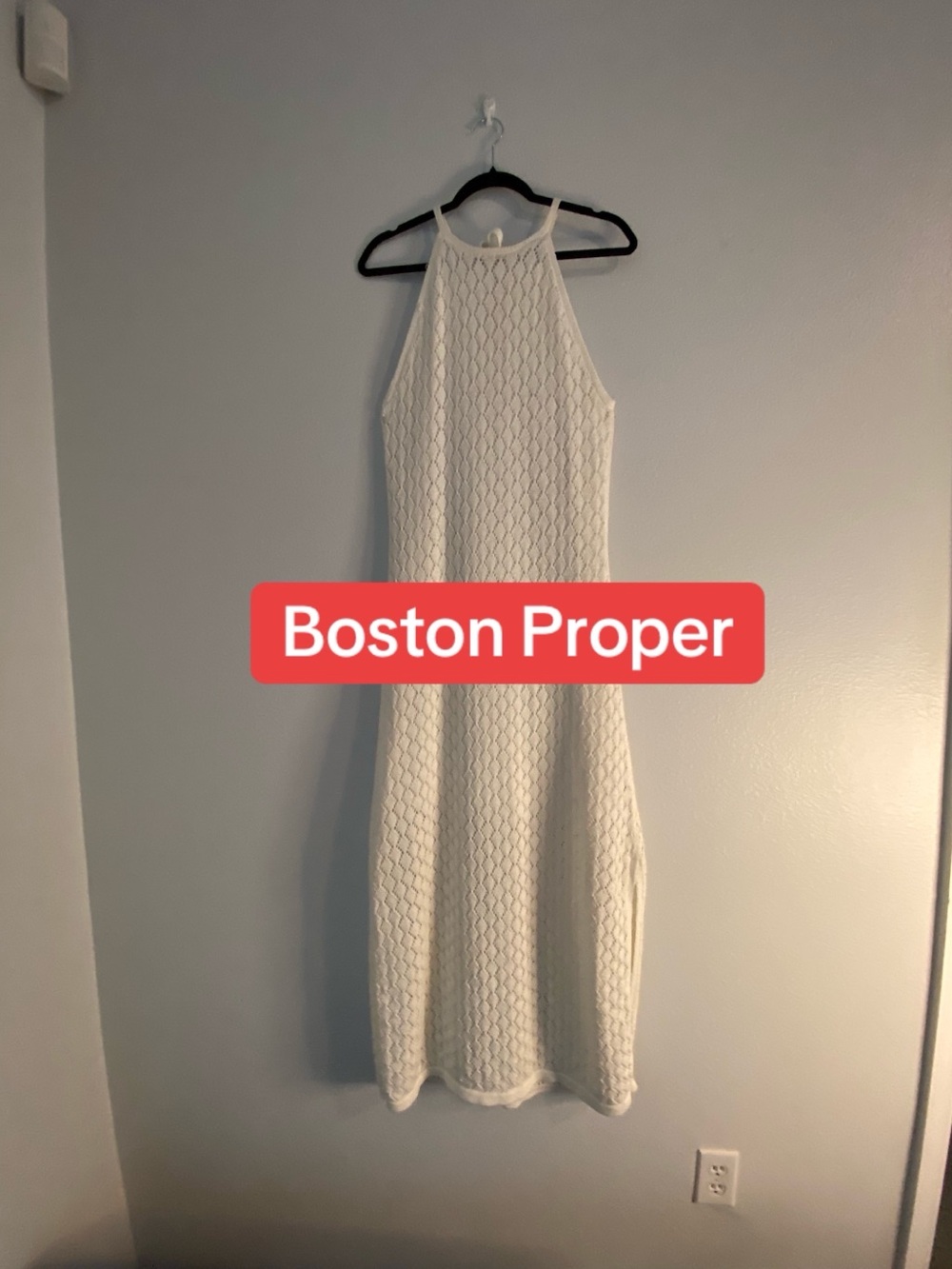 Boston Proper Ivory Crochet Maxi Halter Dress